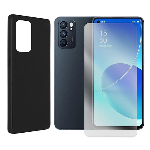 Visiodirect Coque de protection souple silicone Noir + verre trempé pour Oppo Reno 6 5G CPH2251 6,43"