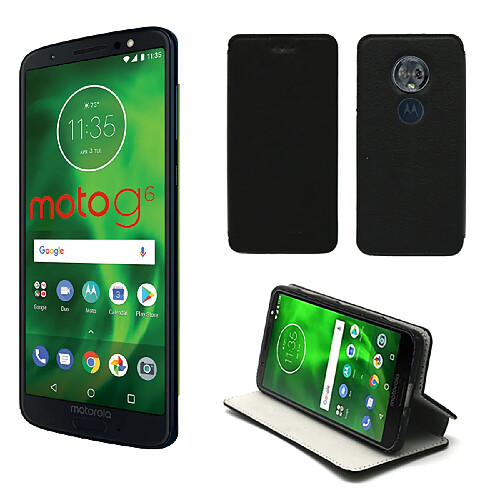 Motorola Moto G6 4G : Etui noir Slim Style Cuir avec stand - Housse noire coque anti choc de protection smartphone pour (Lenovo) Moto G 6 smartphone 2018 - Accessoires pochette case XEPTIO