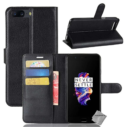 Htdmobiles Housse etui portefeuille pour OnePlus 5 + film ecran - NOIR