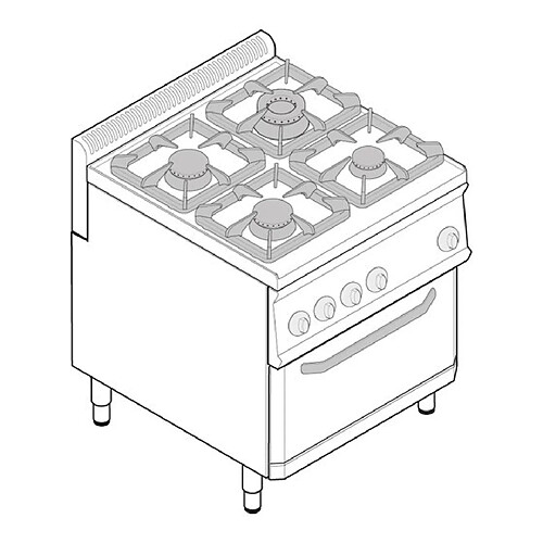 Fourneau 4 feux sur four électrique ventilé GN 1/1 - gamme 700 - Tecnoinox