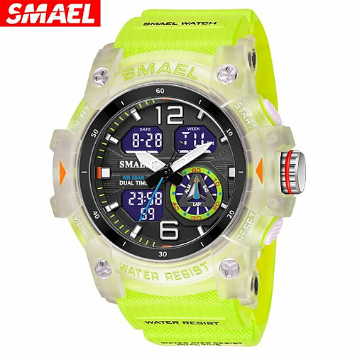 Smael Luxe Hommes Mode Montre D'Affaires Led Numérique Sport Quartz Montre-Bracelet Casual Montres Étanches Vert