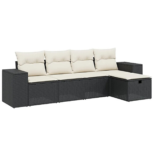 Maison Chic Ensemble de 5 Tables et chaises d'extérieur avec coussins,Salon de jardin noir résine tressée -GKD956098