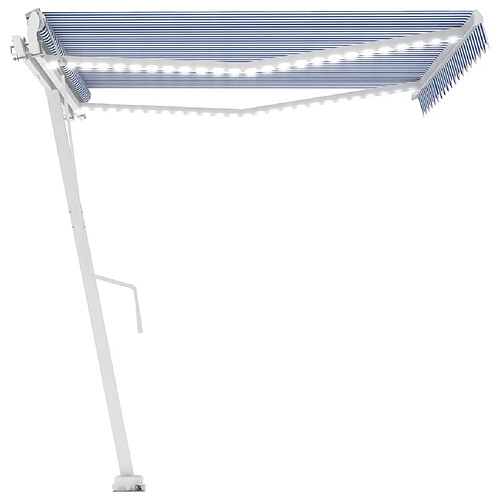 Maison Chic Auvent automatique | Store banne extérieur | Marquise capteur de vent/LED 450x300 cm Bleu et blanc -MN27474