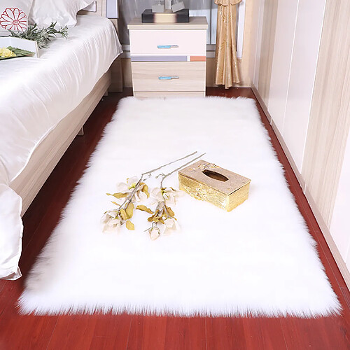 LUUCOZK Tapis moelleux en fausse fourrure pour chambre à coucher, salon - Blanc-Carré 60x60cm