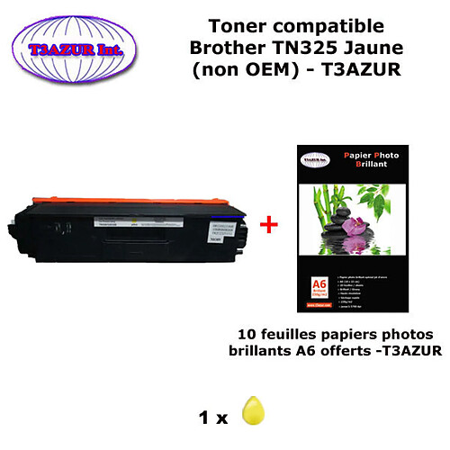 Toner compatible TN325 Y pour imprimante Brother DCP 9055CDN, 9270CDN Jaune+ 10f A6 brillants - T3AZUR