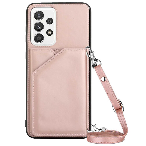 Coque en TPU + PU anti-rayures avec béquille, porte-cartes et bandoulière or rose pour votre Samsung Galaxy A33 5G