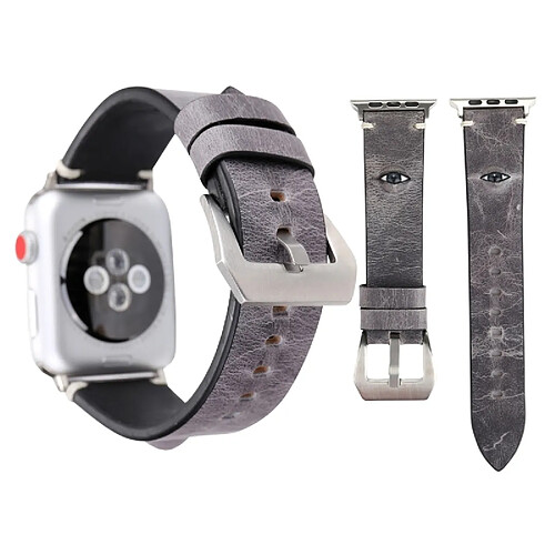 Wewoo Bracelet gris pour Apple Watch Series 3 & 2 & 1 38mm Simple Mode Peau de Vache Gros Yeux Motif