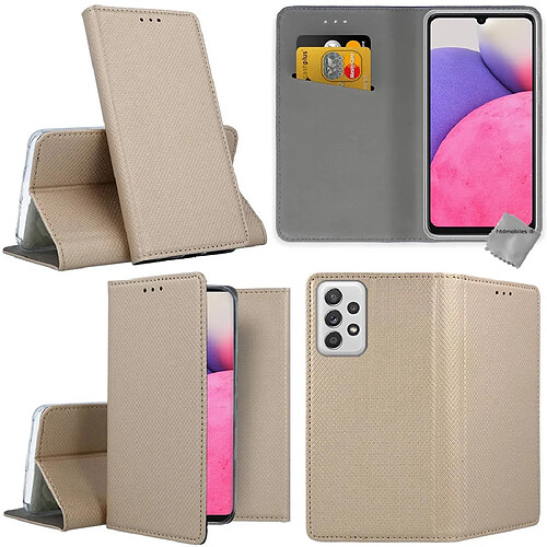 Htdmobiles Housse etui portefeuille avec coque intérieure en silicone pour Samsung Galaxy A33 5G + film ecran - OR MAGNET