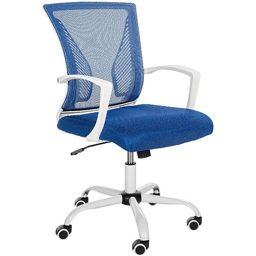 Decoshop26 Chaise de bureau hauteur réglable avec revêtement en maille respirante microfibre bleu pieds métal blanc 10_0002695