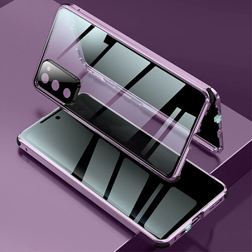 Coque en cadre métallique quatre coins anti-chute + installation de verrouillage + couvercle d'objectif violet pour votre Samsung Galaxy S20 FE/S20 FE 5G/S20 Lite