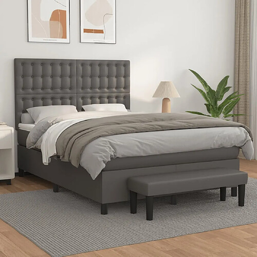 vidaXL Sommier à lattes de lit avec matelas Gris 140x200 cm Similicuir