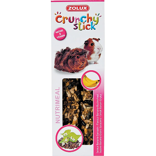 ZOLUX CRUNCHY STICK BANANE/SARRASIN ALIMENT COMPLÉMENTAIRE POUR COCHON D'INDE 115G