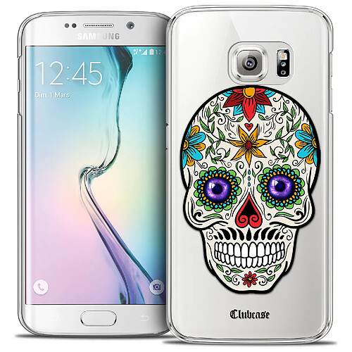 Caseink Coque Housse Etui Samsung Galaxy S6 Edge [Crystal HD Collection Skull Design Maria's Flower - Rigide - Ultra Fin - Imprimé en France]