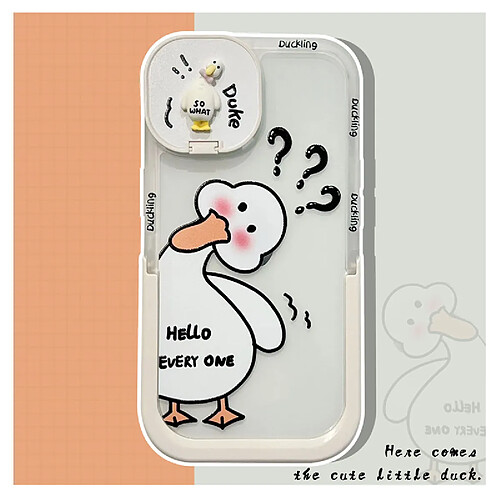 GUPBOO Étui pour iPhone12 Tête inclinable point d'interrogation canard dessin animé étui de téléphone portable miroir support femme