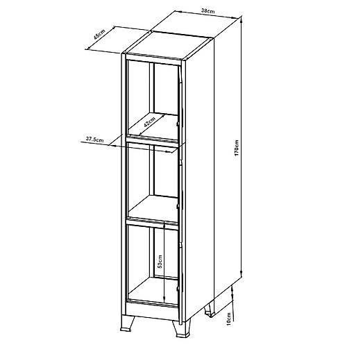 Helloshop26 Casier de bureau armoire meuble de rangement pour bureau atelier chambre acier métallique avec 3 portes acier laqué 180 x 38 x 45 cm gris 03_0006347