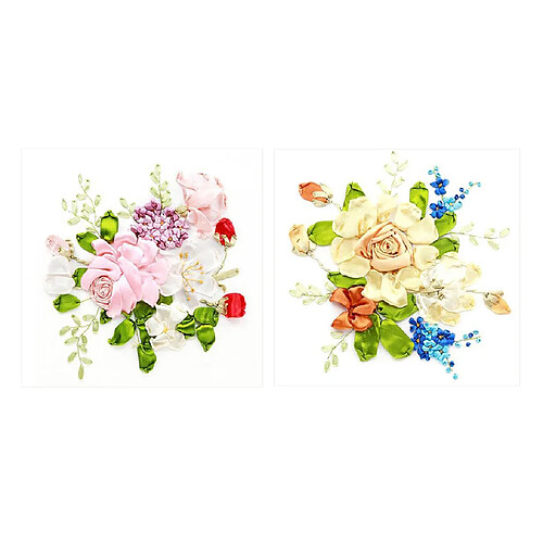 2 Pièces Kits De Broderie De Ruban Bricolage Kit De Peinture De Fleurs Estampillé Point De Croix