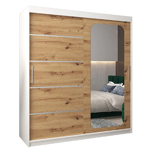 Abiks Meble Armoire PROMO V2 À Portes Coulissantes 200/180/62 2 Portes (Blanc/Artisan)