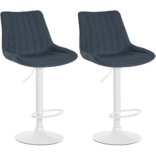 Decoshop26 Lot de 2 tabourets de bar réglable en hauteur pivotant à 360° assise en tissu gris foncé couture verticale pied métal blanc 10_0004438