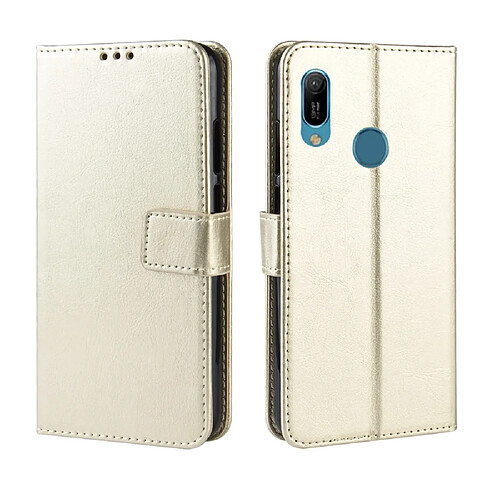 Wewoo Housse Coque Étui en cuir à rabat horizontal rétro Crazy Horse Texture pour Huawei Y6 2019avec support et fentes cartes et cadre photo or