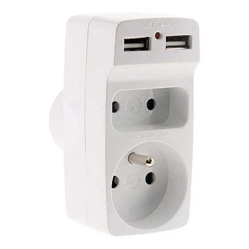 Zenitech Biplite 6A + 16A avec 2 chargeurs USB -Blanc