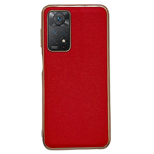 Coque en TPU + cuir véritable électroplaqué pour votre Xiaomi Redmi Note 11 Pro 4G (MediaTek)/Note 11 Pro 5G (Qualcomm)/Note 11E Pro 5G - rouge