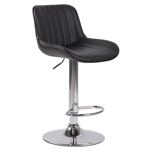 Decoshop26 Tabouret de bar chaise haute x1 en PVC noir coutures verticales support en métal chromé 10_0005096