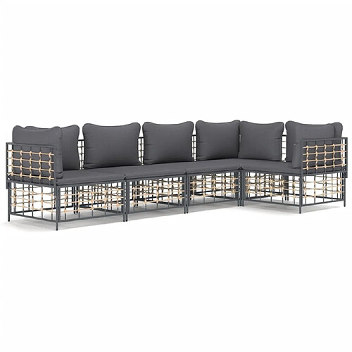 Maison Chic Salon de jardin 5 pcs + coussins - Mobilier/Meubles de jardin - Table et chaises d'extérieur anthracite résine tressée -MN21381