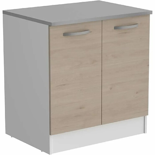 Tbs OSLO Meuble Bas 2 portes + plan - Décor chêne Jackson - L 80 x P 60 x H 86 cm