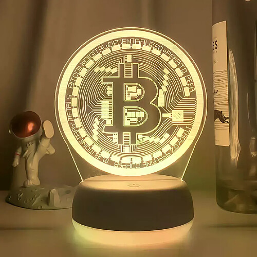 RedMiter Veilleuse LED en acrylique Bitcoin adaptée à la décoration de la pièce Veilleuse avec capteur tactile 7 couleurs changeantes Lampe de table alimentée par batterie 3D