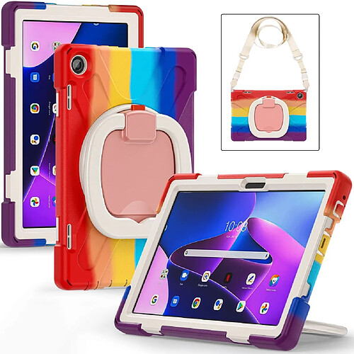 Coque en silicone anti-chute avec béquille rotative et bandoulière pour votre Lenovo Tab M10 (Gen 3) TB-328FU/TB-328XU - Rouge coloré