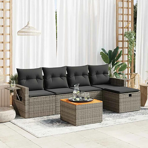 vidaXL Salon de jardin 6 pcs avec coussins gris résine tressée