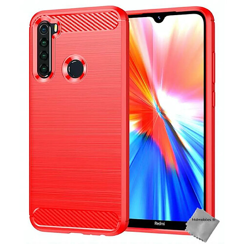 Htdmobiles Coque silicone gel carbone pour Xiaomi Redmi Note 8 (2021) + verre trempe - ROUGE