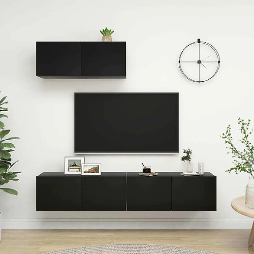 Maison Chic Meubles TV 3 pcs | Banc TV Moderne pour salon | Meuble de Rangement Noir Aggloméré -MN84336