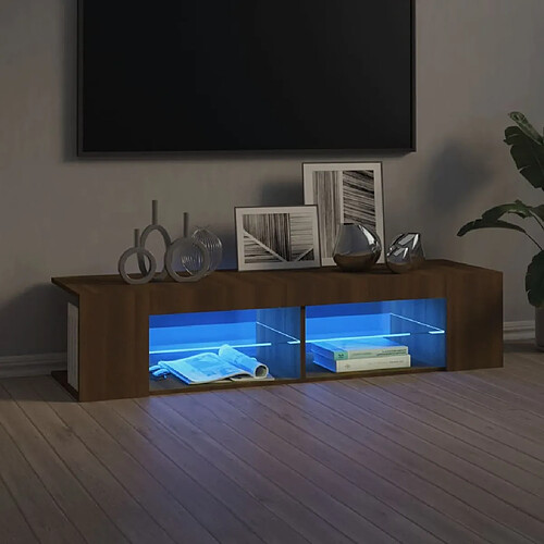 Maison Chic Meubles TV avec lumières LED - Banc TV pour salon chêne marron 135x39x30 cm -MN96531