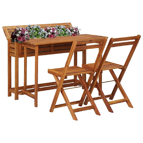 vidaXL Table à jardinière et 2 chaises de bistro bois d'acacia massif