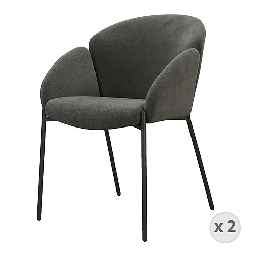 Moloo CANDICE - Fauteuil de table en tissu chevron Gris souris, métal noir(x2)