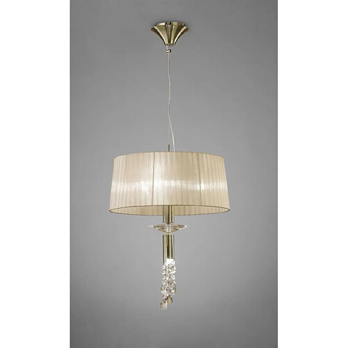 Luminaire Center Suspension Tiffany 3+1 Ampoule E27+G9, laiton antique avec Abat jour bronze & cristal transaparent