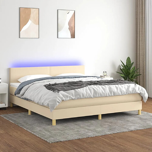 vidaXL Sommier à lattes de lit avec matelas LED Crème 160x200 cm Tissu