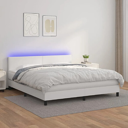 Sommier à lattes et LED,Cadre à lattes de lit avec matelas pour Adulte Blanc 160x200 cm -MN76233