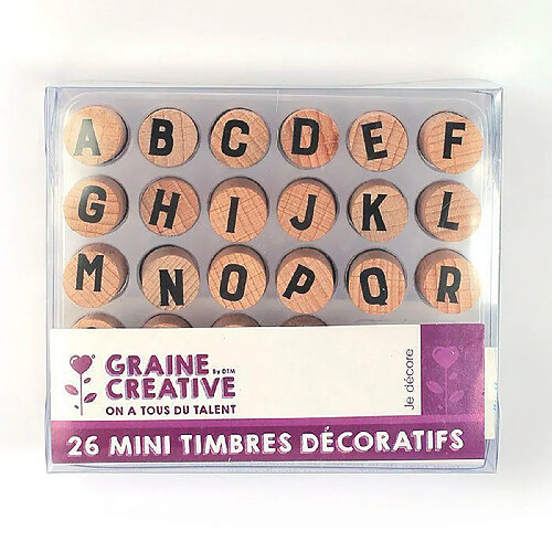 Graines Creatives 26 mini tampons en bois - Lettres de l'alphabet majuscules