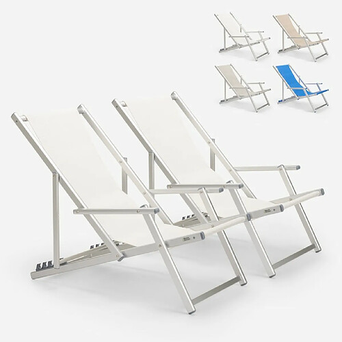 Beach And Garden Design 2 Transat chaises de plage pliantes mer plage accoudoirs aluminium Riccione Gold Lux | Blanc