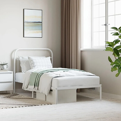 Maison Chic Lit adulte - Cadre de lit métal avec tête de lit pour chambre blanc 100x190 cm -MN52700