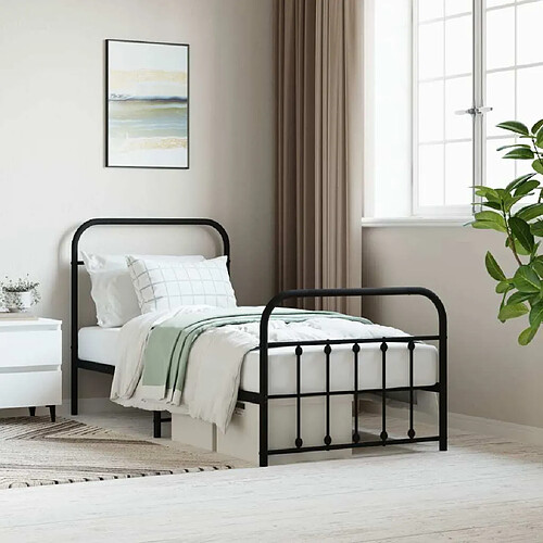 Maison Chic Lit adulte - Lit simple Cadre de lit métal avec tête de lit/pied de lit,Structure du lit Contemporain pour chambre noir 90x190 cm -MN78093