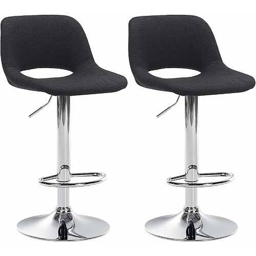 Decoshop26 Tabourets de bar chaises haute x2 avec repose-pieds en tissu noir piètement métallique chromé 10_0004095