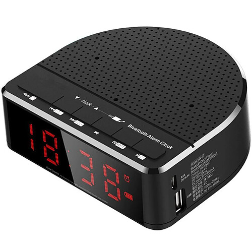 Universal Radio réveil numérique avec haut-parleur Bluetooth, moniteur numérique rouge avec 2 variateurs, radio FM, réveil LED de chevet avec port USB. 124 ; Subwoofer (noir)