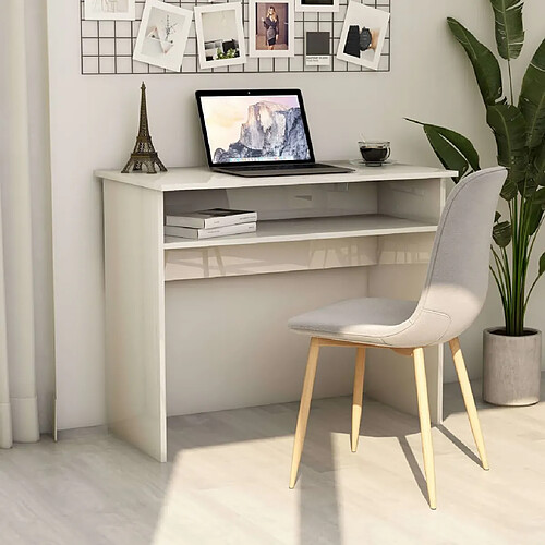 vidaXL Bureau Blanc brillant 90x50x74 cm Bois d'ingénierie