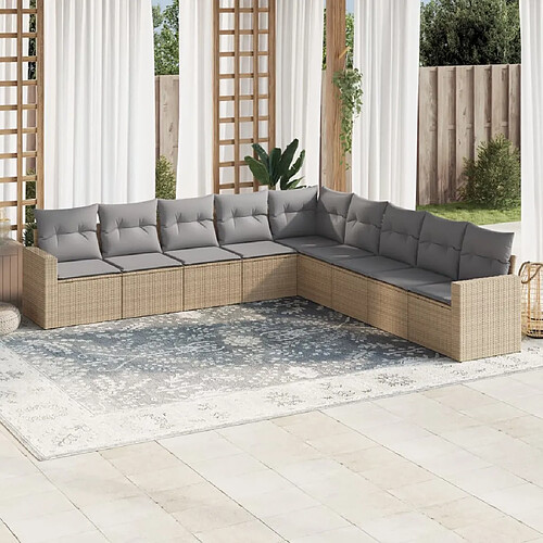 vidaXL Salon de jardin avec coussins 9 pcs beige résine tressée