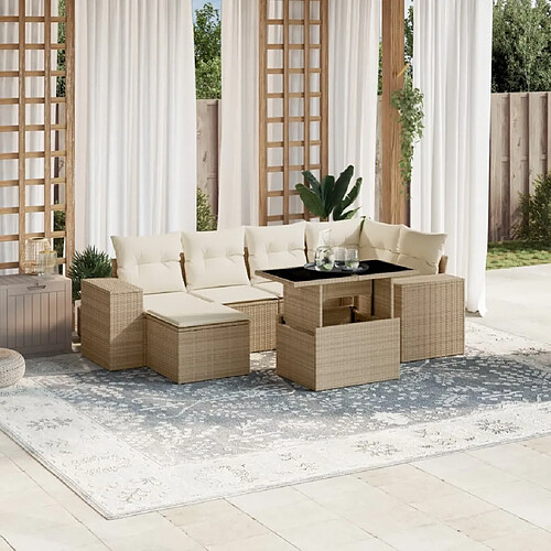 vidaXL Salon de jardin avec coussins 7 pcs beige résine tressée