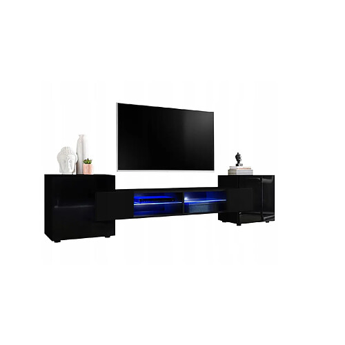 Dusine MEUBLE TV PABLO 230 cm avec LED Noir Mat et Noir Laqué