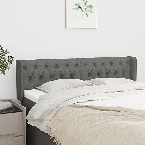 Maison Chic Tête de lit scandinave avec oreilles,meuble de chambre Gris foncé 147x16x78/88 cm Tissu -MN50867